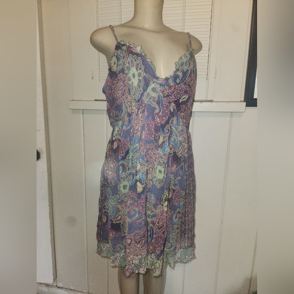 ☆SOLD☆  Johnny Was Multicolor 100% Silk Floral Dress